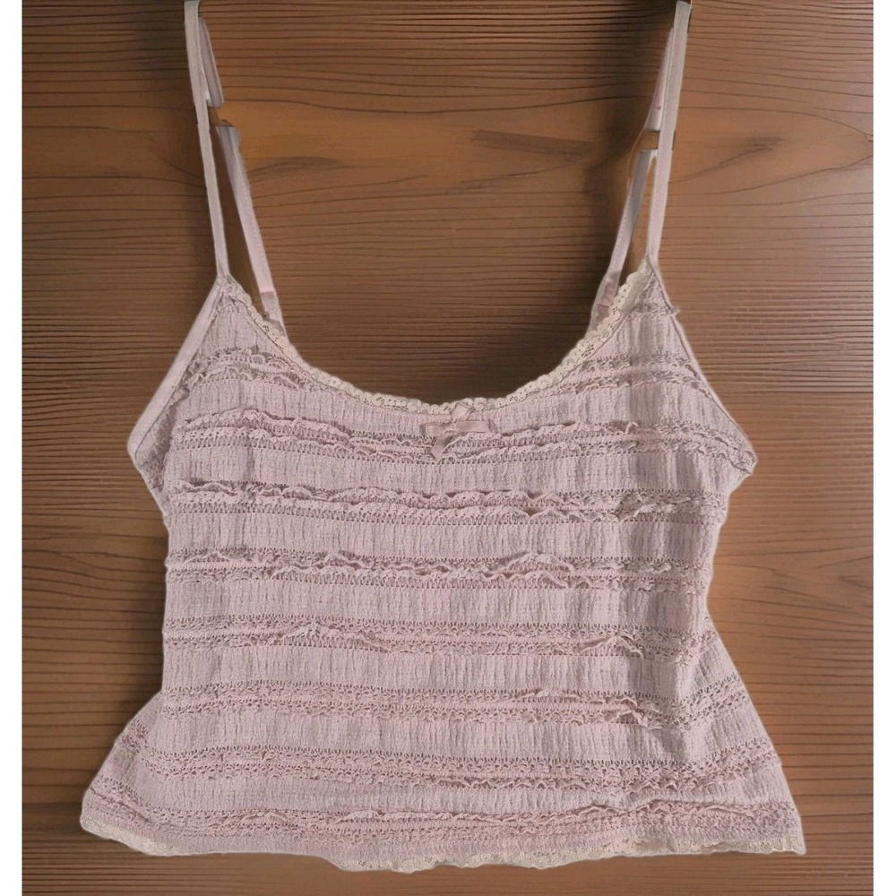 Y2K Faded Rose Pink Lace Camisole Top Women's Large Coquette Fairy Grunge